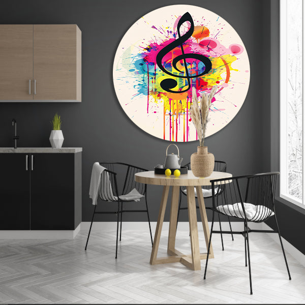 Abstract G-sleutel met Kleurrijk verfspatten aluminium muurcirkel
