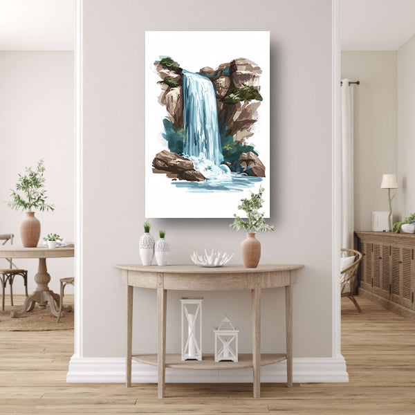 Schilderij van een waterval in de bergen canvas