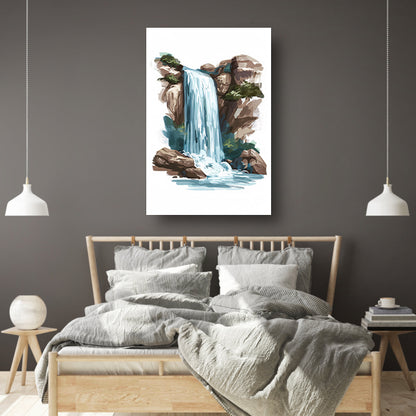 Schilderij van een waterval in de bergen canvas