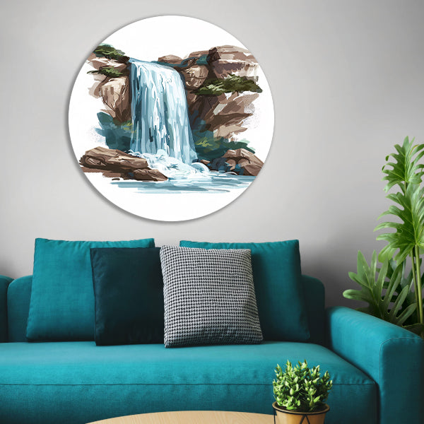Schilderij van een waterval in de bergen aluminium muurcirkel