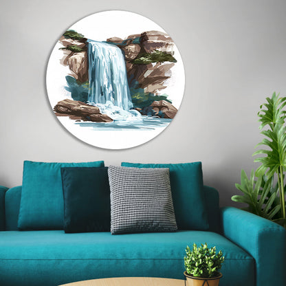 Schilderij van een waterval in de bergen aluminium muurcirkel