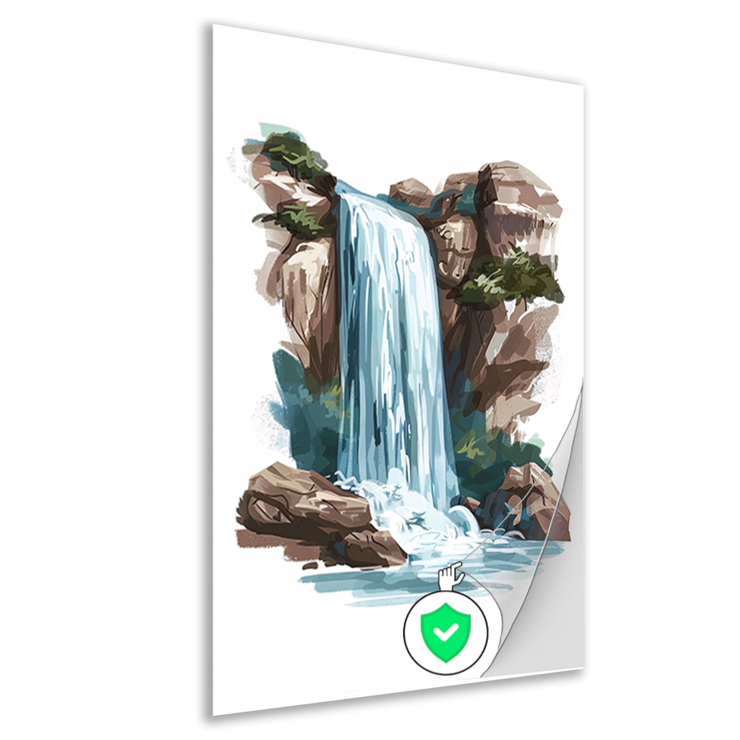 Schilderij van een waterval in de bergen poster