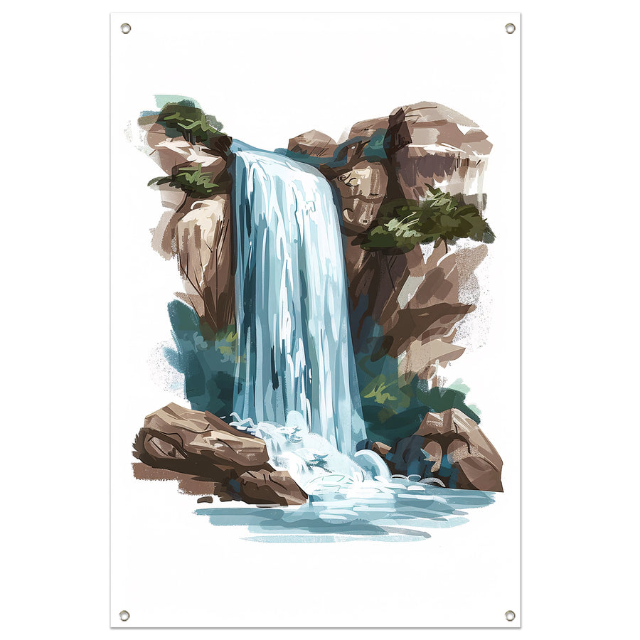 Schilderij van een waterval in de bergen tuinposter