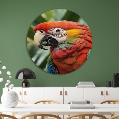 Kleurenpracht van een Tropische Papegaai aluminium muurcirkel