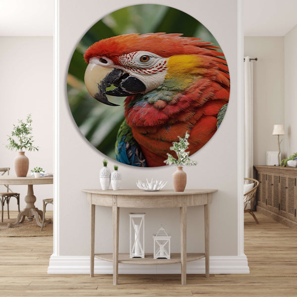 Kleurenpracht van een Tropische Papegaai aluminium muurcirkel