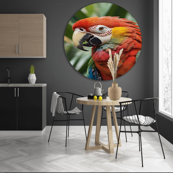 Kleurenpracht van een Tropische Papegaai aluminium muurcirkel