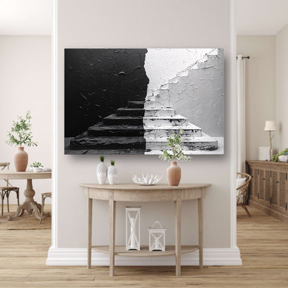 Zwart wit trappenhuis canvas met baklijst