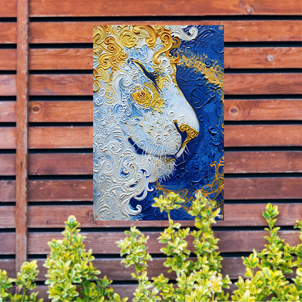 Surrealistisch schilderij van een leeuw in kleuren tuinposter