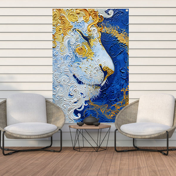 Surrealistisch schilderij van een leeuw in kleuren tuinposter