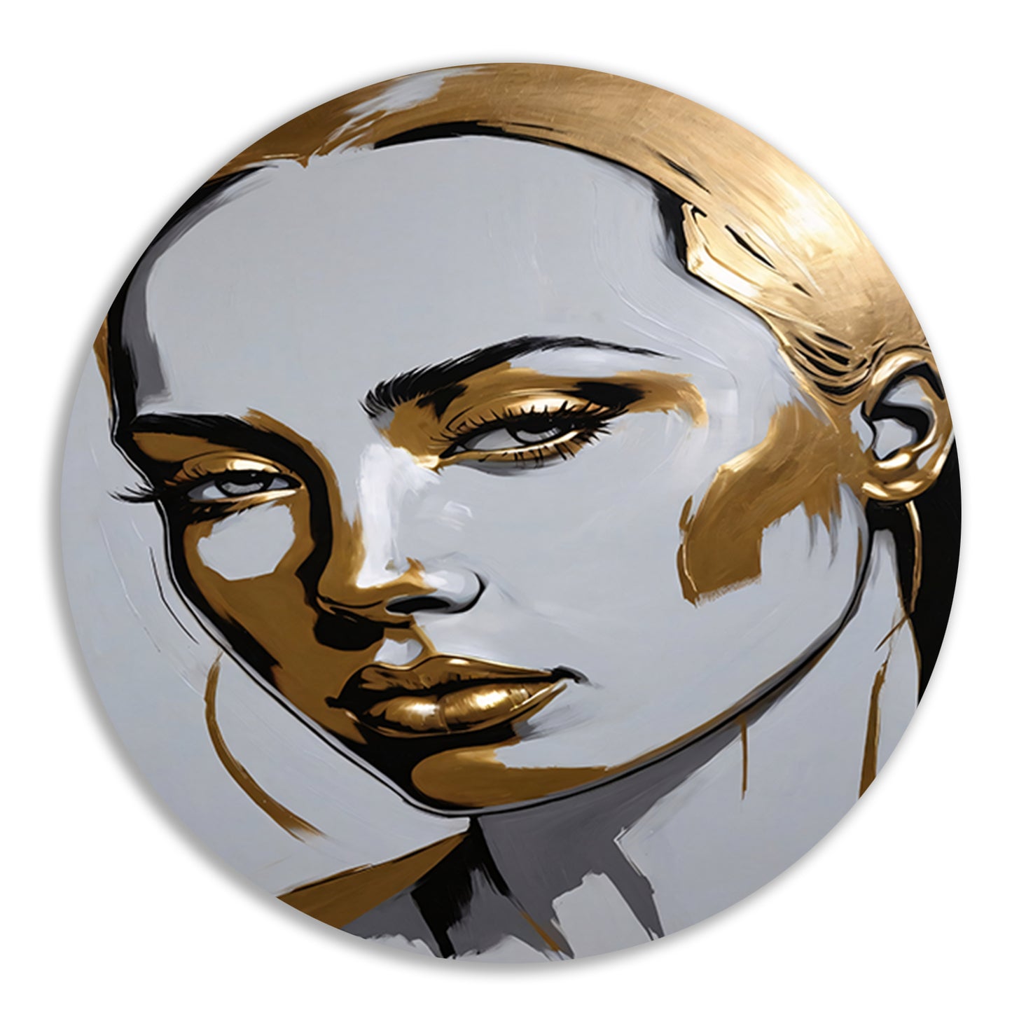 Gouden Portret van een Vrouw met Moderne Kunst aluminium muurcirkel