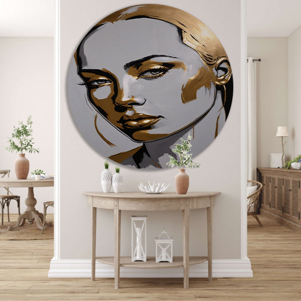 Gouden Portret van een Vrouw met Moderne Kunst aluminium muurcirkel
