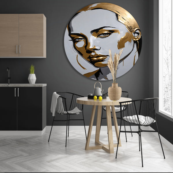 Gouden Portret van een Vrouw met Moderne Kunst aluminium muurcirkel