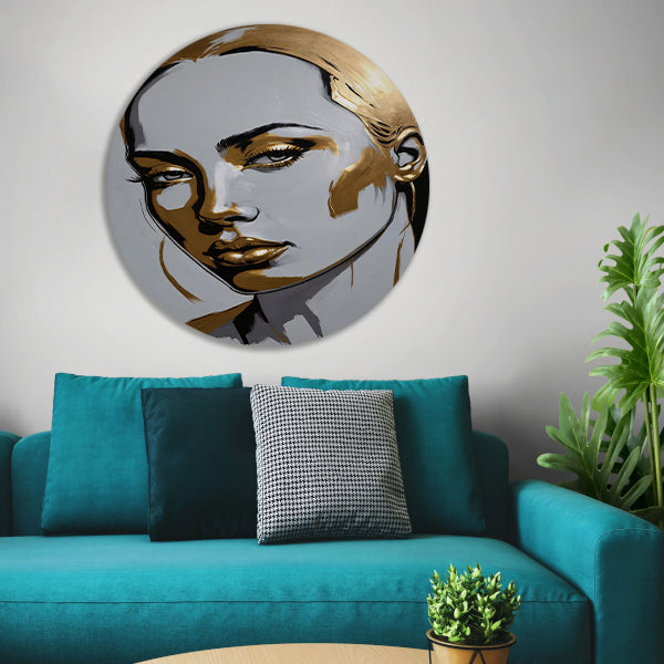 Gouden Portret van een Vrouw met Moderne Kunst aluminium muurcirkel