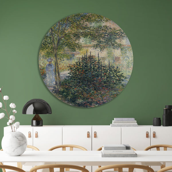 Camille Monet in de tuin van Argenteuil - Claude Monet aluminium muurcirkel
