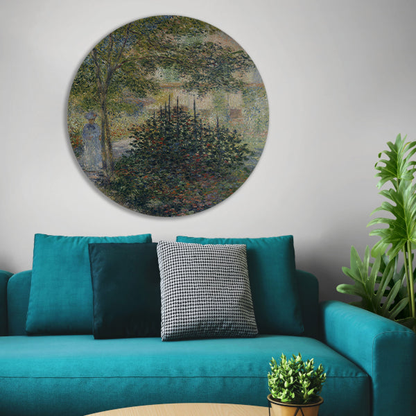 Camille Monet in de tuin van Argenteuil - Claude Monet aluminium muurcirkel