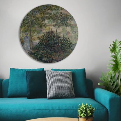 Camille Monet in de tuin van Argenteuil - Claude Monet aluminium muurcirkel