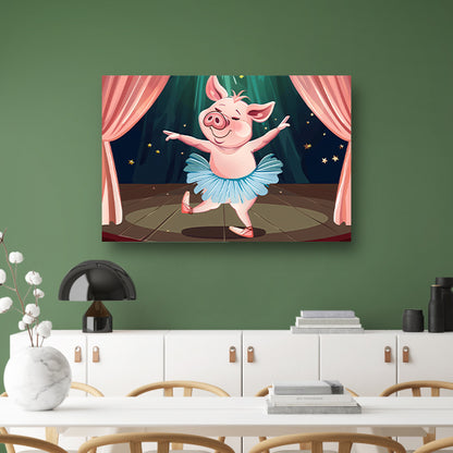 Vrolijk dansend varken in tutu op podium acrylglas
