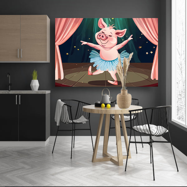 Vrolijk dansend varken in tutu op podium acrylglas