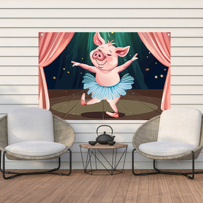 Vrolijk dansend varken in tutu op podium tuinposter