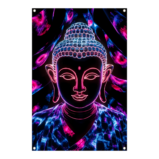 Kleurrijk neon Boeddha kunstwerk tuinposter