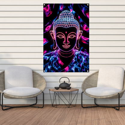Kleurrijk neon Boeddha kunstwerk tuinposter
