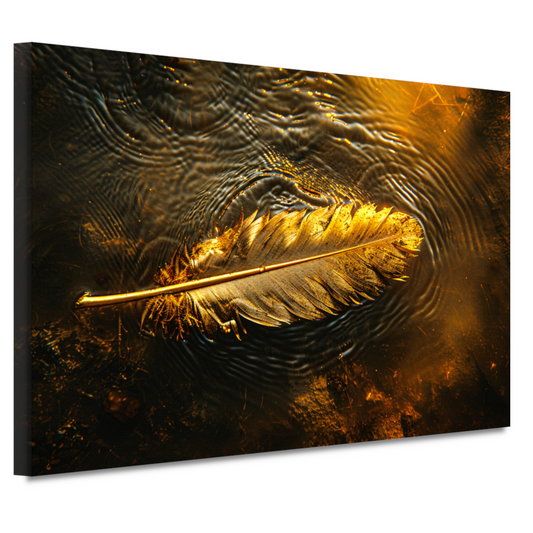 Gouden veer drijvend op een waterige zonsondergang canvas