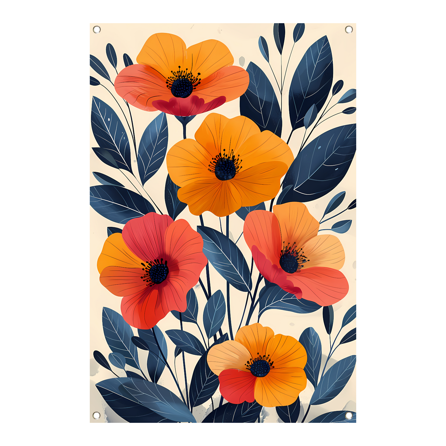 Levendige Illustratie van Kleurrijke Bloemen en Bladeren tuinposter