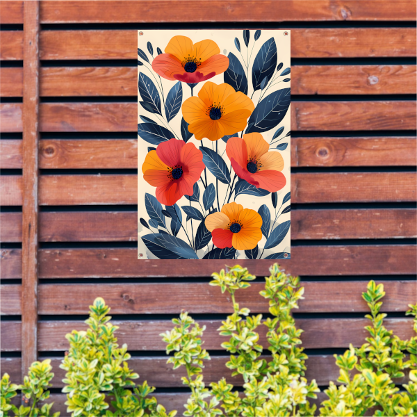 Levendige Illustratie van Kleurrijke Bloemen en Bladeren tuinposter