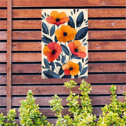 Levendige Illustratie van Kleurrijke Bloemen en Bladeren tuinposter