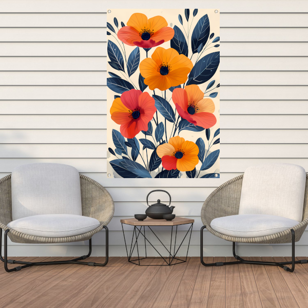 Levendige Illustratie van Kleurrijke Bloemen en Bladeren tuinposter