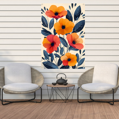 Levendige Illustratie van Kleurrijke Bloemen en Bladeren tuinposter