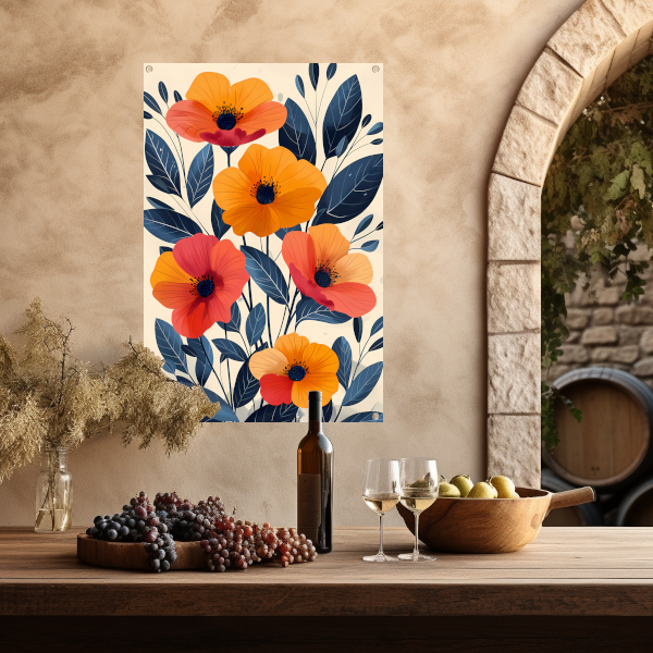 Levendige Illustratie van Kleurrijke Bloemen en Bladeren tuinposter