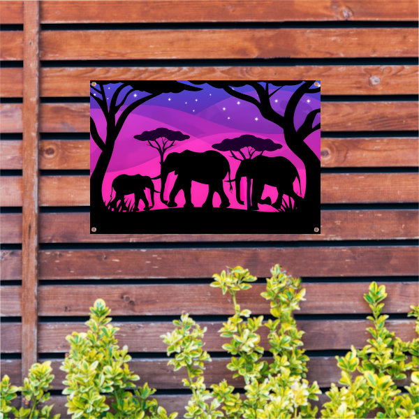 Olifanten silhouettes savanne zonsondergang tuinposter