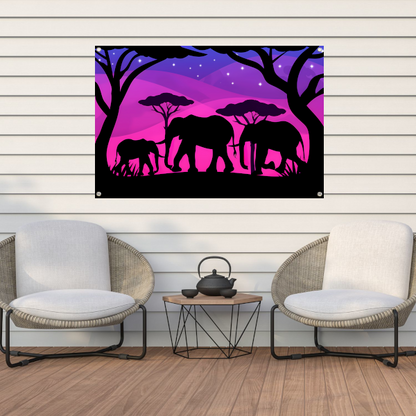 Olifanten silhouettes savanne zonsondergang tuinposter