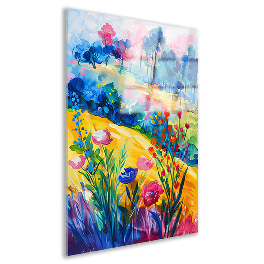 Kleurrijk aquarel van zomerse bloemen en bomen acrylglas