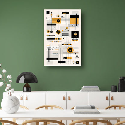 Abstracte Geometrische Compositie in Zwart, Wit en Geel poster