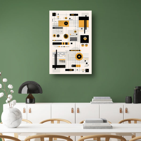 Abstracte Geometrische Compositie in Zwart, Wit en Geel poster