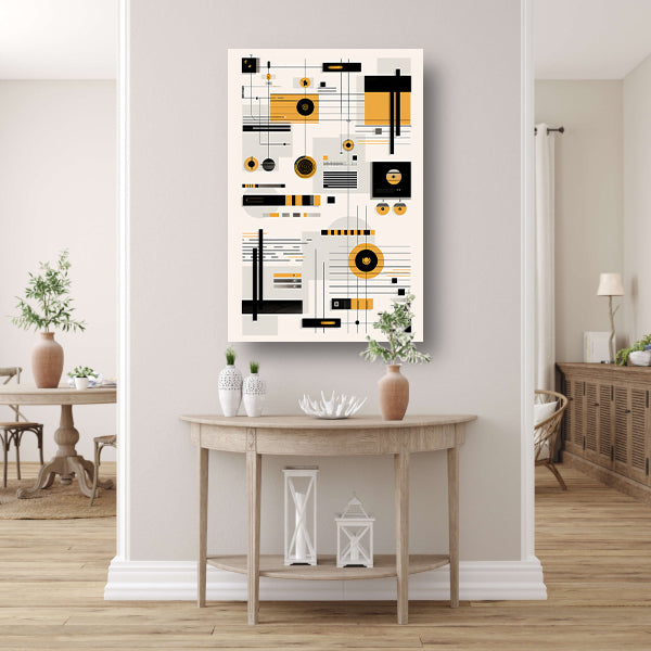 Abstracte Geometrische Compositie in Zwart, Wit en Geel poster