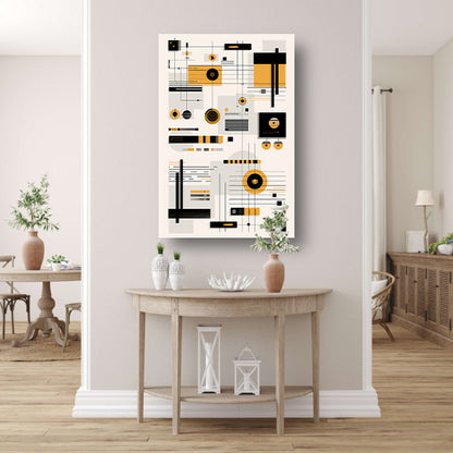 Abstracte Geometrische Compositie in Zwart, Wit en Geel poster