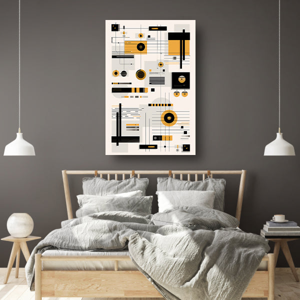 Abstracte Geometrische Compositie in Zwart, Wit en Geel poster