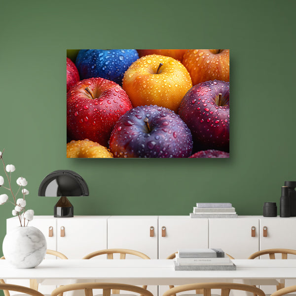 Levendige appels bedekt met dauwdruppels canvas