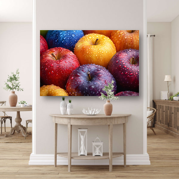 Levendige appels bedekt met dauwdruppels poster