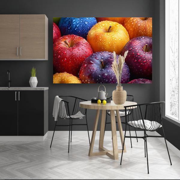 Levendige appels bedekt met dauwdruppels poster