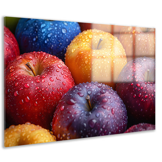 Levendige appels bedekt met dauwdruppels acrylglas