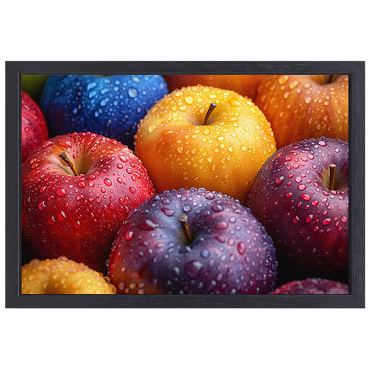 Levendige appels bedekt met dauwdruppels canvas met baklijst