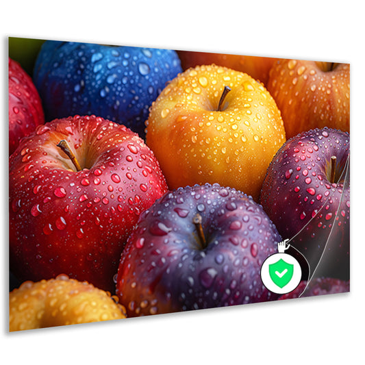 Levendige appels bedekt met dauwdruppels poster