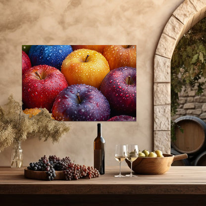 Levendige appels bedekt met dauwdruppels tuinposter