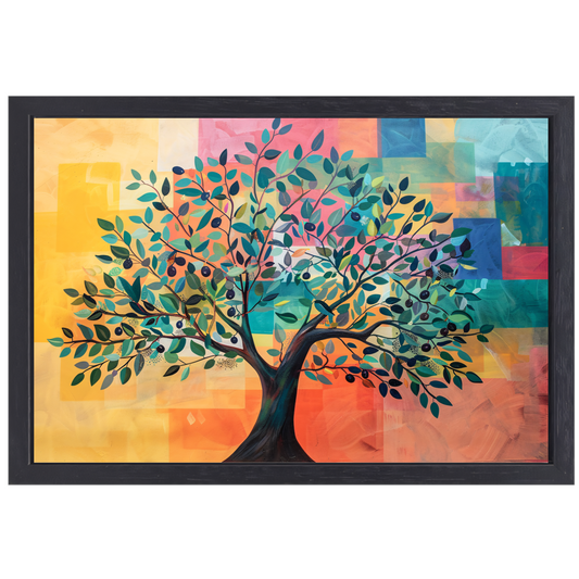 Kleurrijk Abstracte Boomlandschap canvas met baklijst