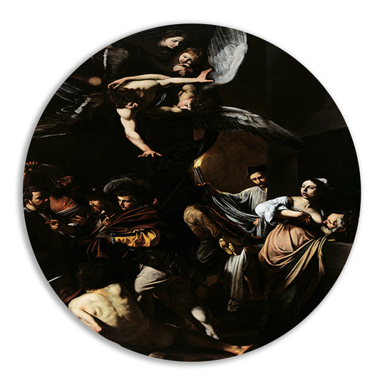De Zeven Werken van Barmhartigheid - Caravaggio aluminium muurcirkel