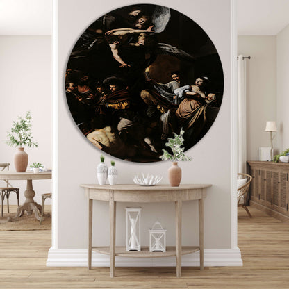De Zeven Werken van Barmhartigheid - Caravaggio aluminium muurcirkel